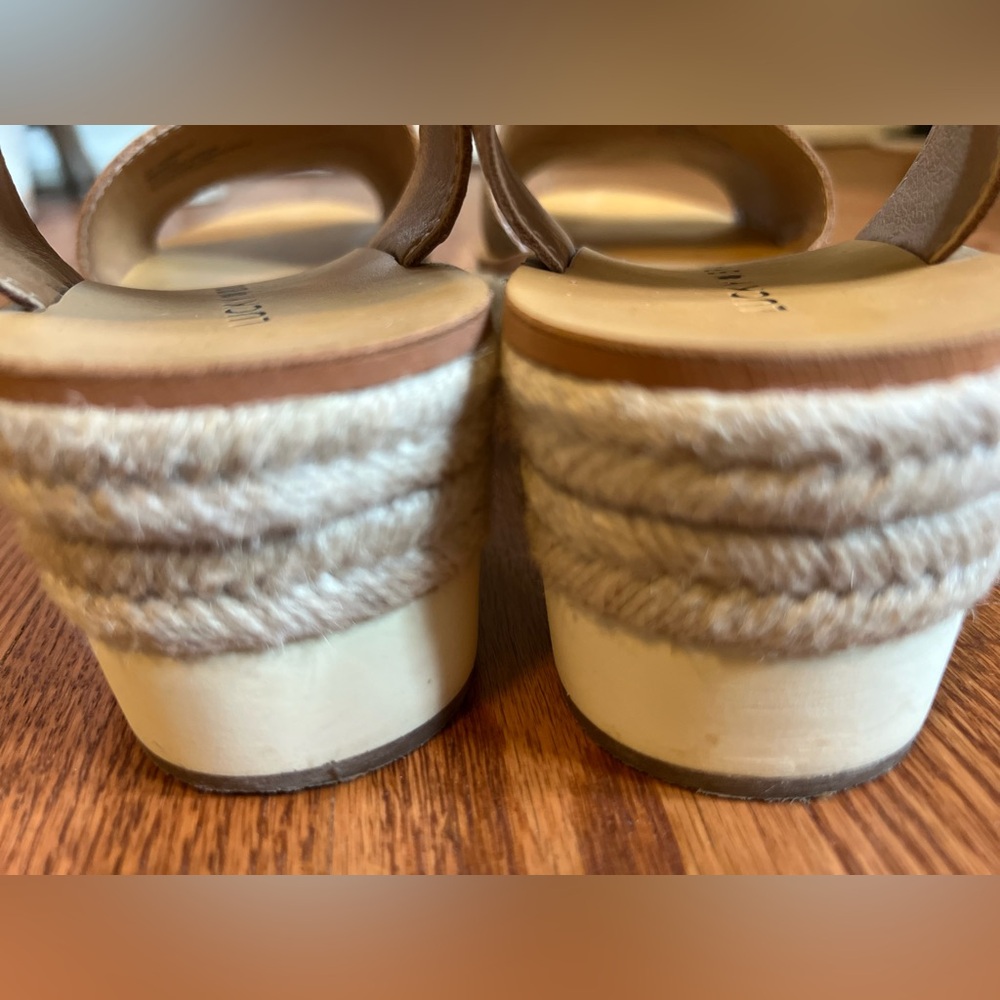 Lucky Brand Joodith Platform Leather Wedge Sandal - Tan, Size 8 - Picture 6 of 7